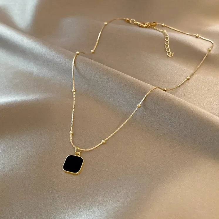 Stainless Steel Necklaces Black Exquisite Square Pendant Choker