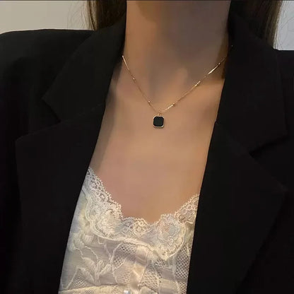 Stainless Steel Necklaces Black Exquisite Square Pendant Choker