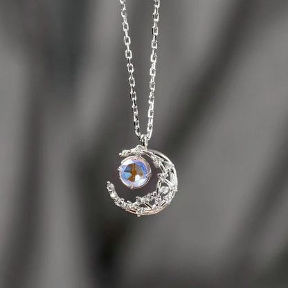 Fashion Blue Round Crystal Pendant Necklace Women Elegant Girls