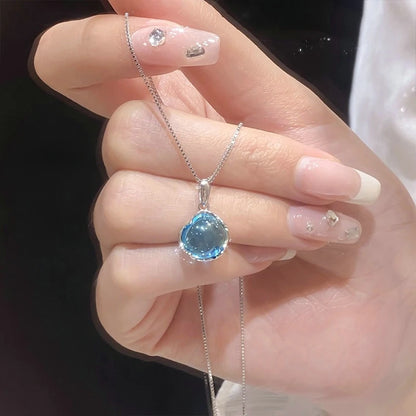 Fashion Blue Round Crystal Pendant Necklace Women Elegant Girls