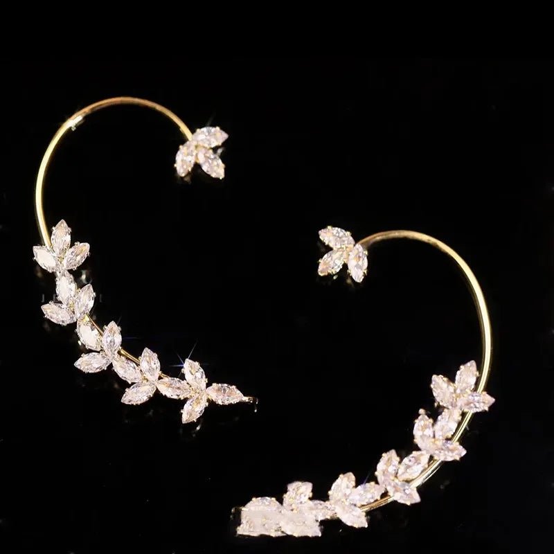 Green Crystal Golden Leaves Earrings for Women Daily Accessories