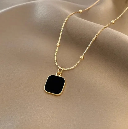 Stainless Steel Necklaces Black Exquisite Square Pendant Choker