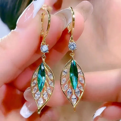 Crystal Leaf Earrings | Women's Leaf Earrings | Charme En Pierre