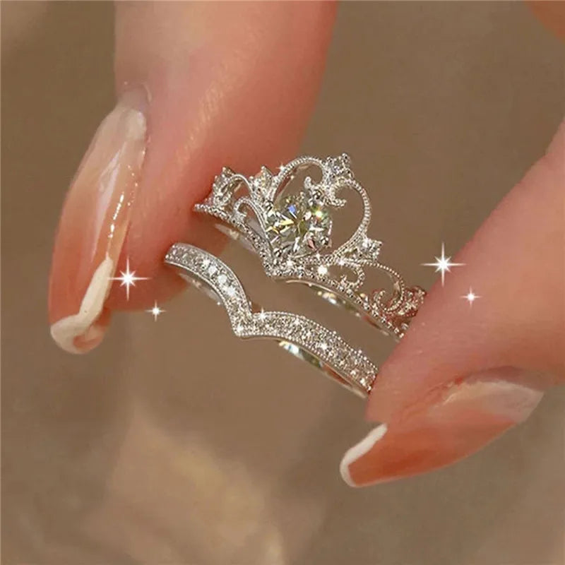 Crystal Kpop Crown Adjustable Ring Irregular Geometry Punk Rings