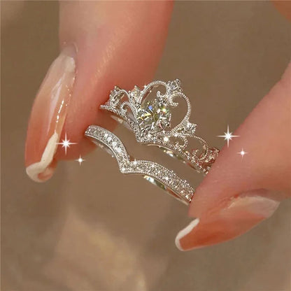 Crystal Kpop Crown Adjustable Ring Irregular Geometry Punk Rings