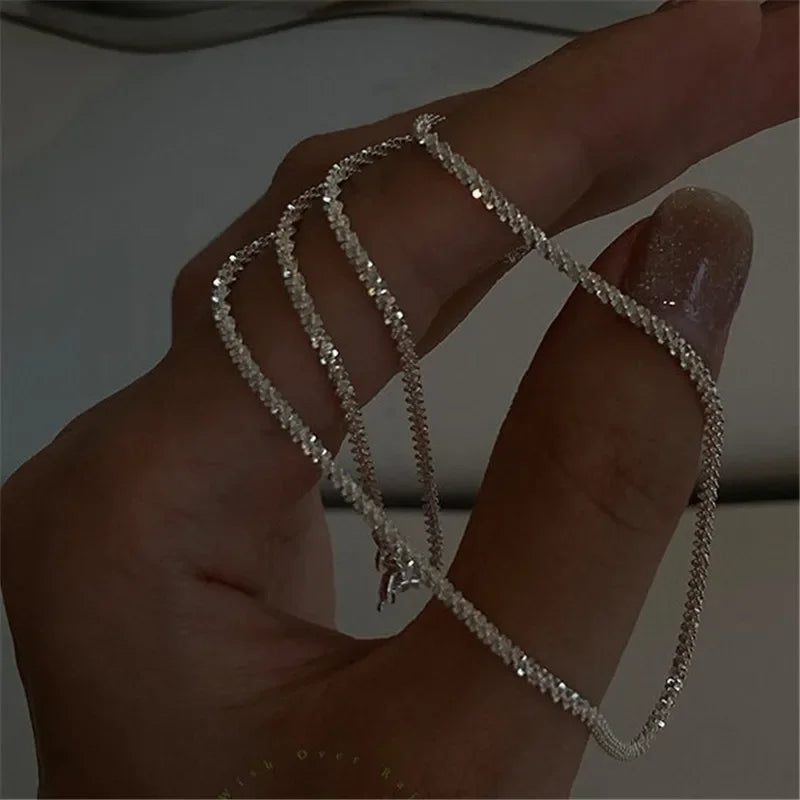 Stainless Steel Sparkling Clear Zircon Necklace for Women Girl