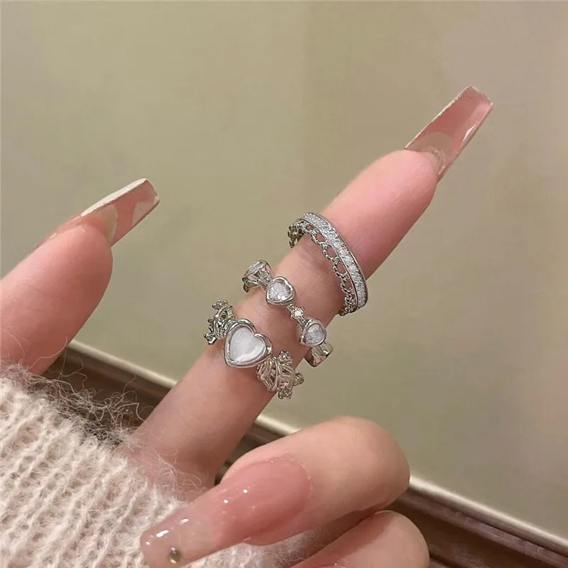 Crystal Kpop Crown Adjustable Ring Irregular Geometry Punk Rings