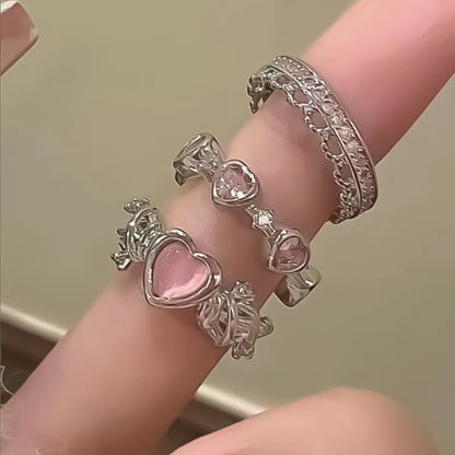 Crystal Kpop Crown Adjustable Ring Irregular Geometry Punk Rings