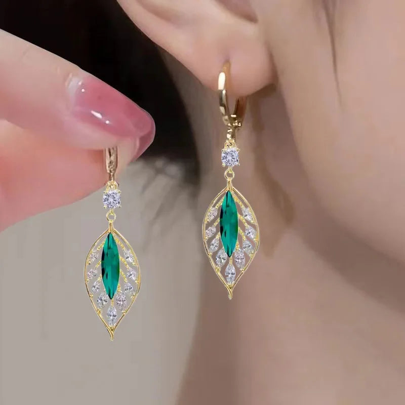 Crystal Leaf Earrings | Women's Leaf Earrings | Charme En Pierre