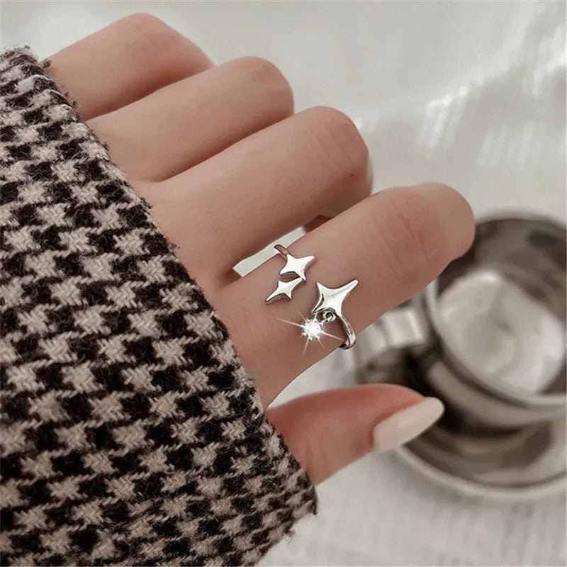 Crystal Kpop Crown Adjustable Ring Irregular Geometry Punk Rings